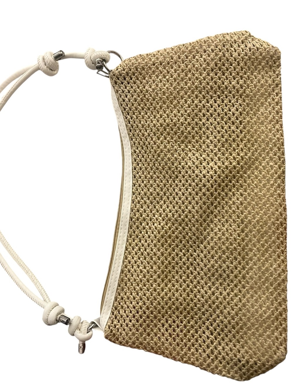 Woven Hand Bag w/Faux White Leather Straps - Picture 8 of 10